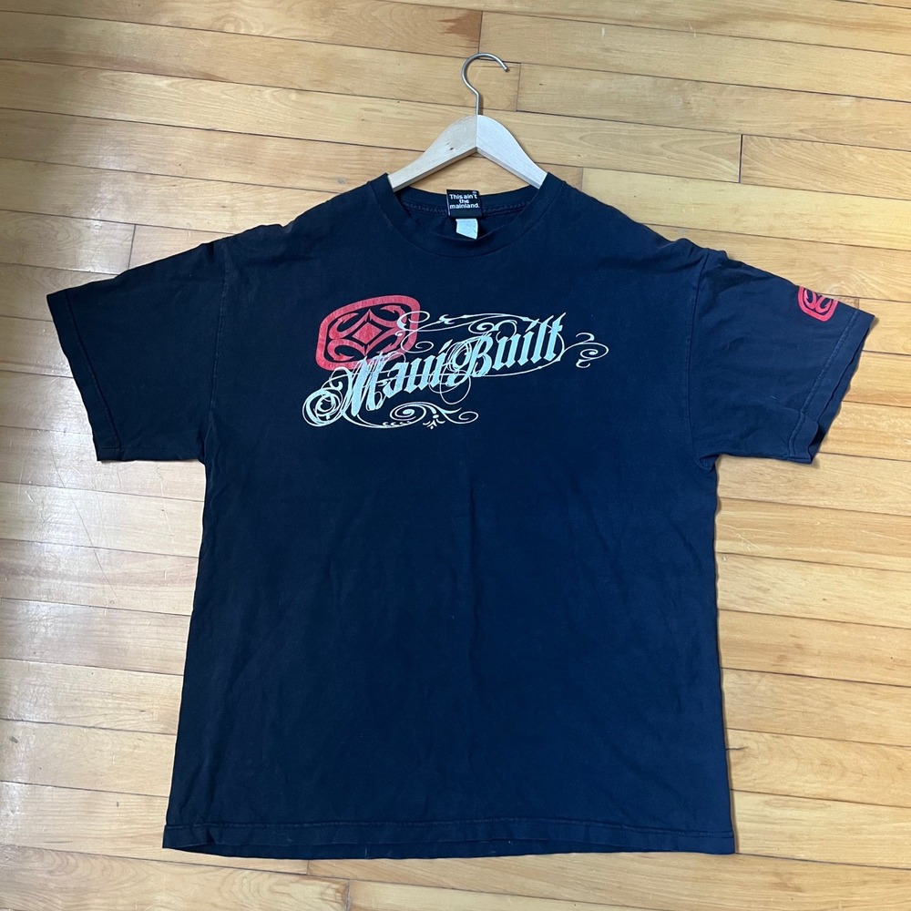 Maui Built Mens Black Graphic T-Shirt Tribal Logo Script Surf Hawaii XL